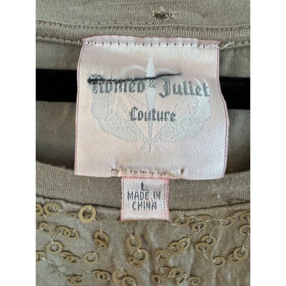 Romeo & Juliet Couture Tan Sequin Embellished Short Sleeve Top L 98% Cotton/2% P - Picture 2 of 4